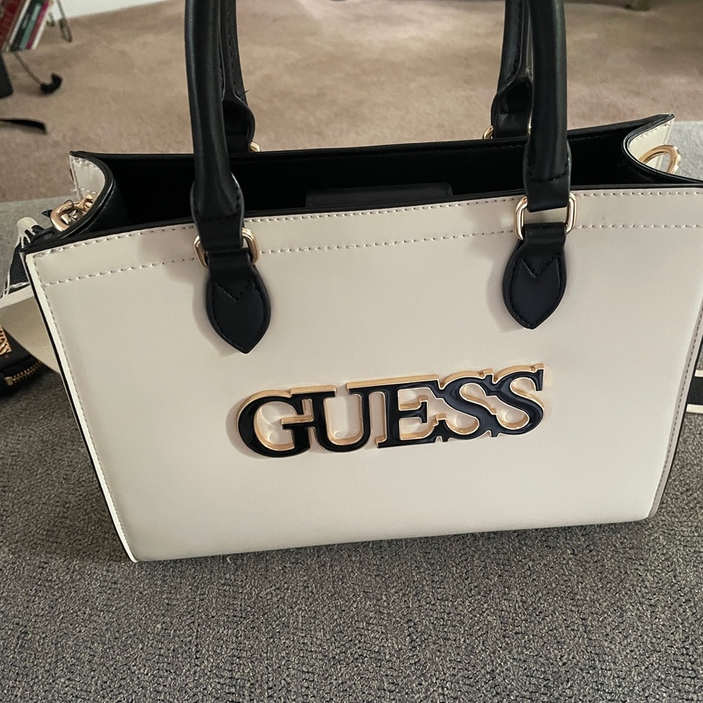 Guess White and Black Satchel with Classic Design